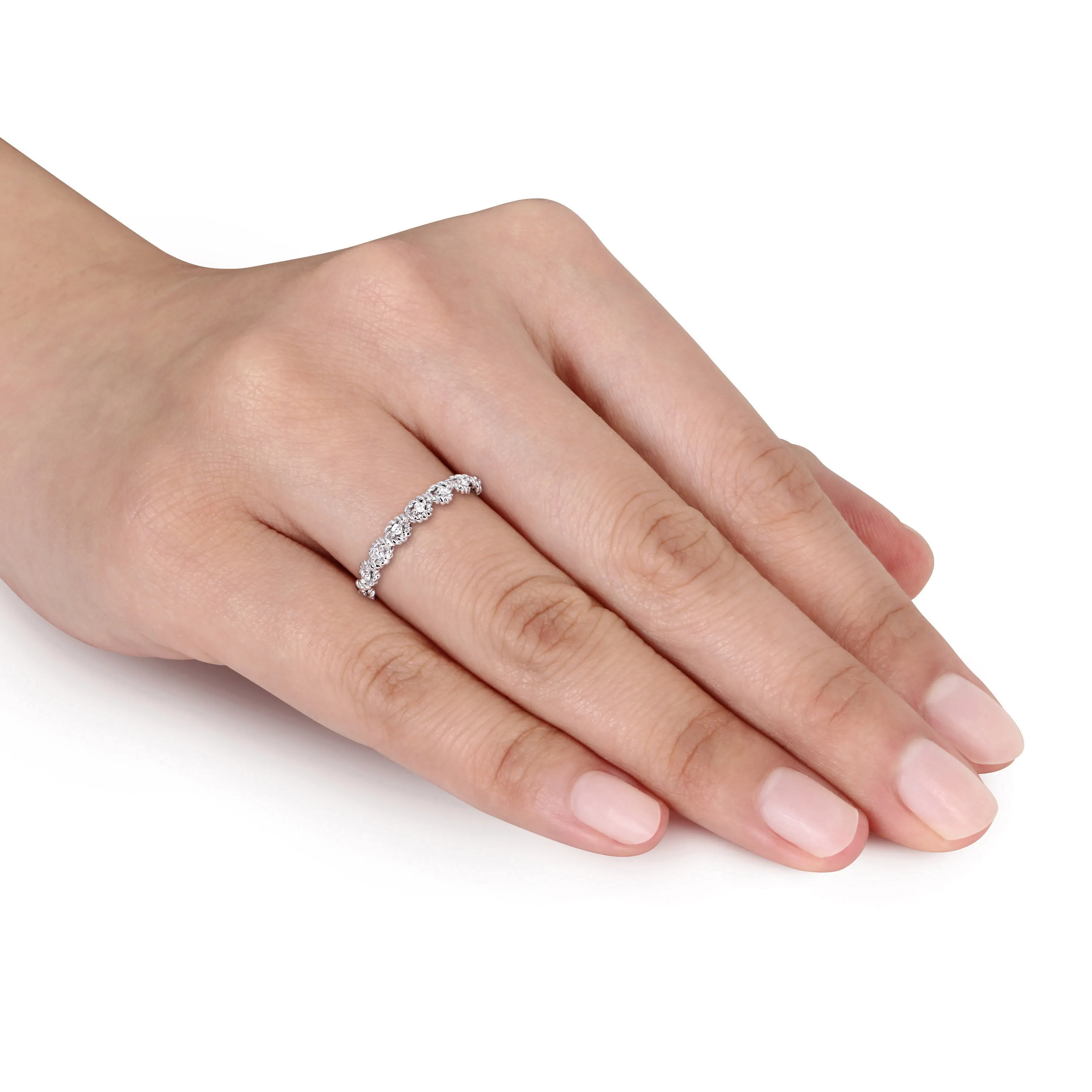 10K White Gold Braided Design Diamond Ring