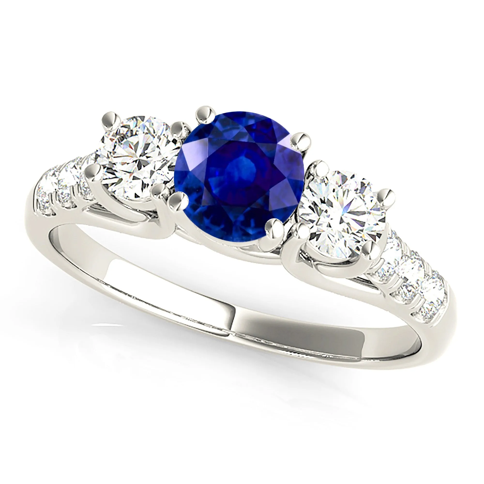 1.35 ct. Genuine Blue Sapphire Three Stone Ring