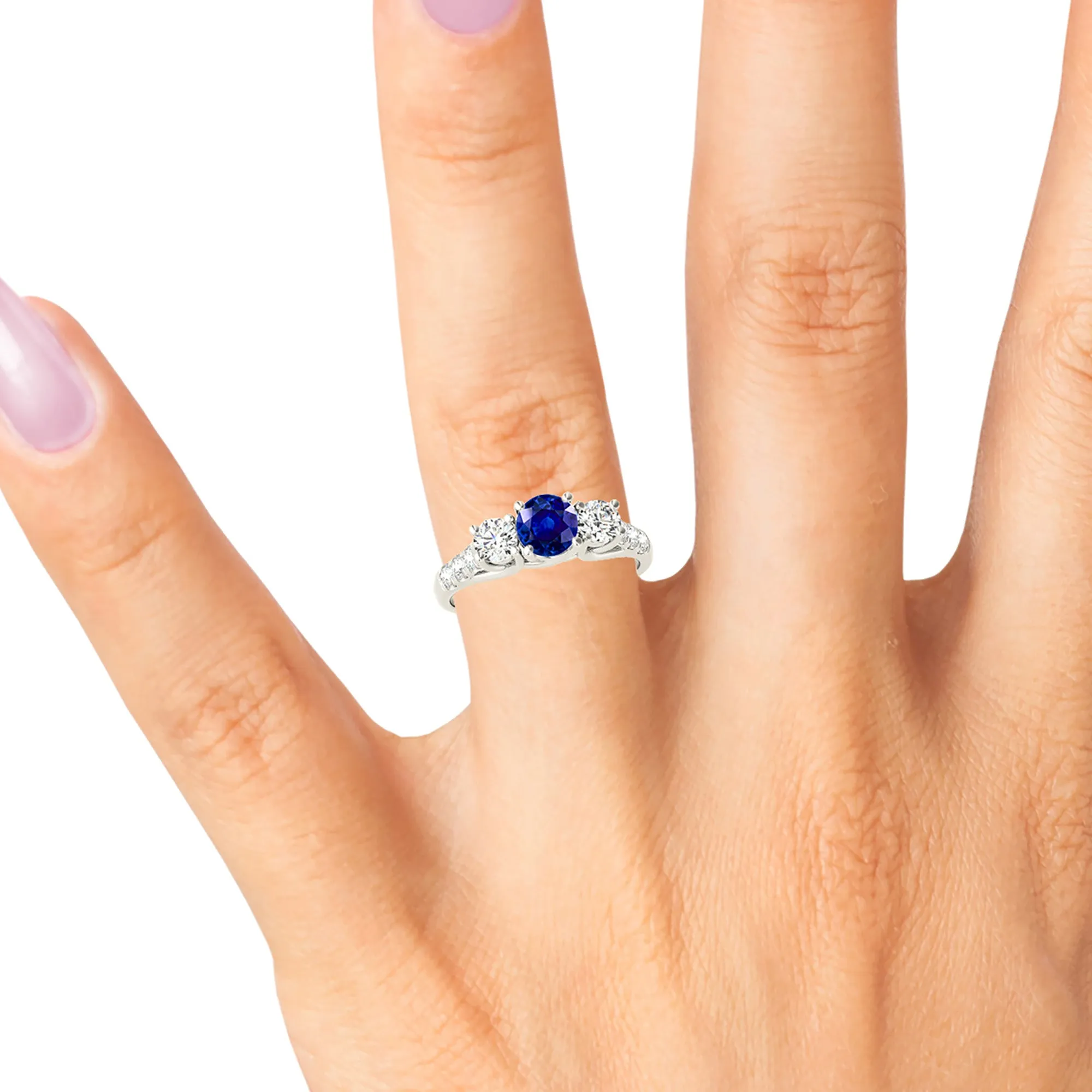 1.35 ct. Genuine Blue Sapphire Three Stone Ring