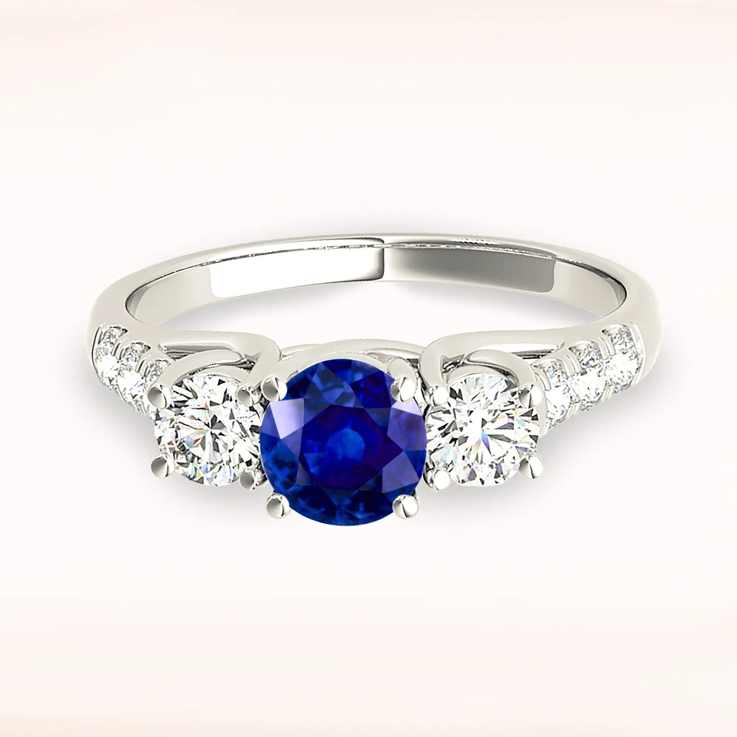 1.35 ct. Genuine Blue Sapphire Three Stone Ring