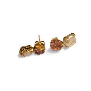 14K Gold Amethyst Baroque Pearl Earrings Gold Silver Carved Amethyst Baroque Pearl Earrings
