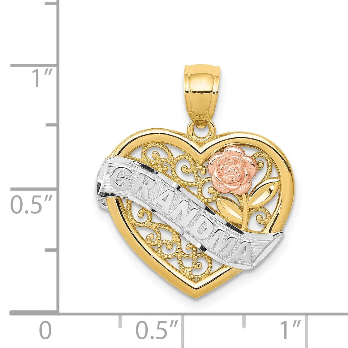14k Two Tone Gold Grandma Heart Pendant