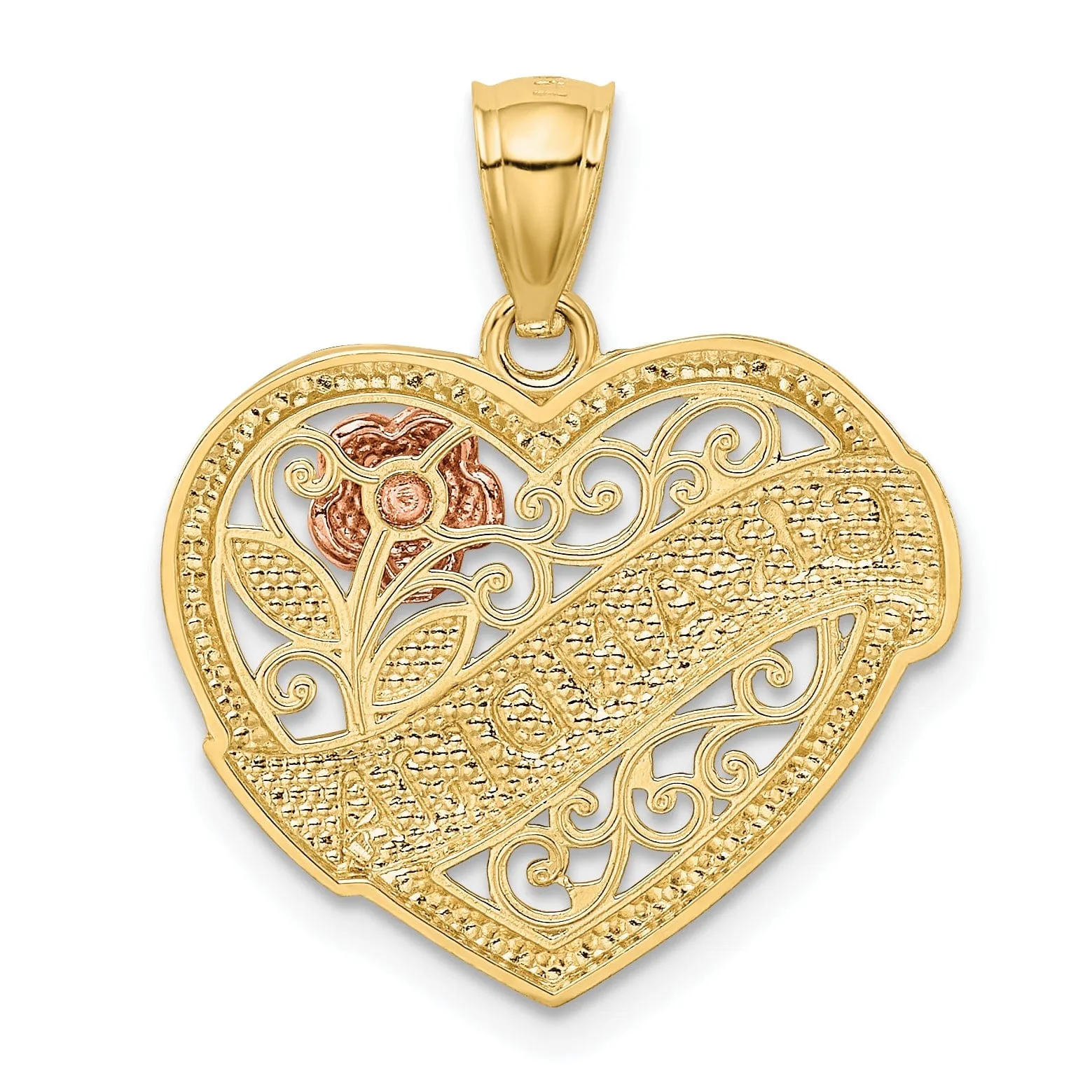 14k Two Tone Gold Grandma Heart Pendant