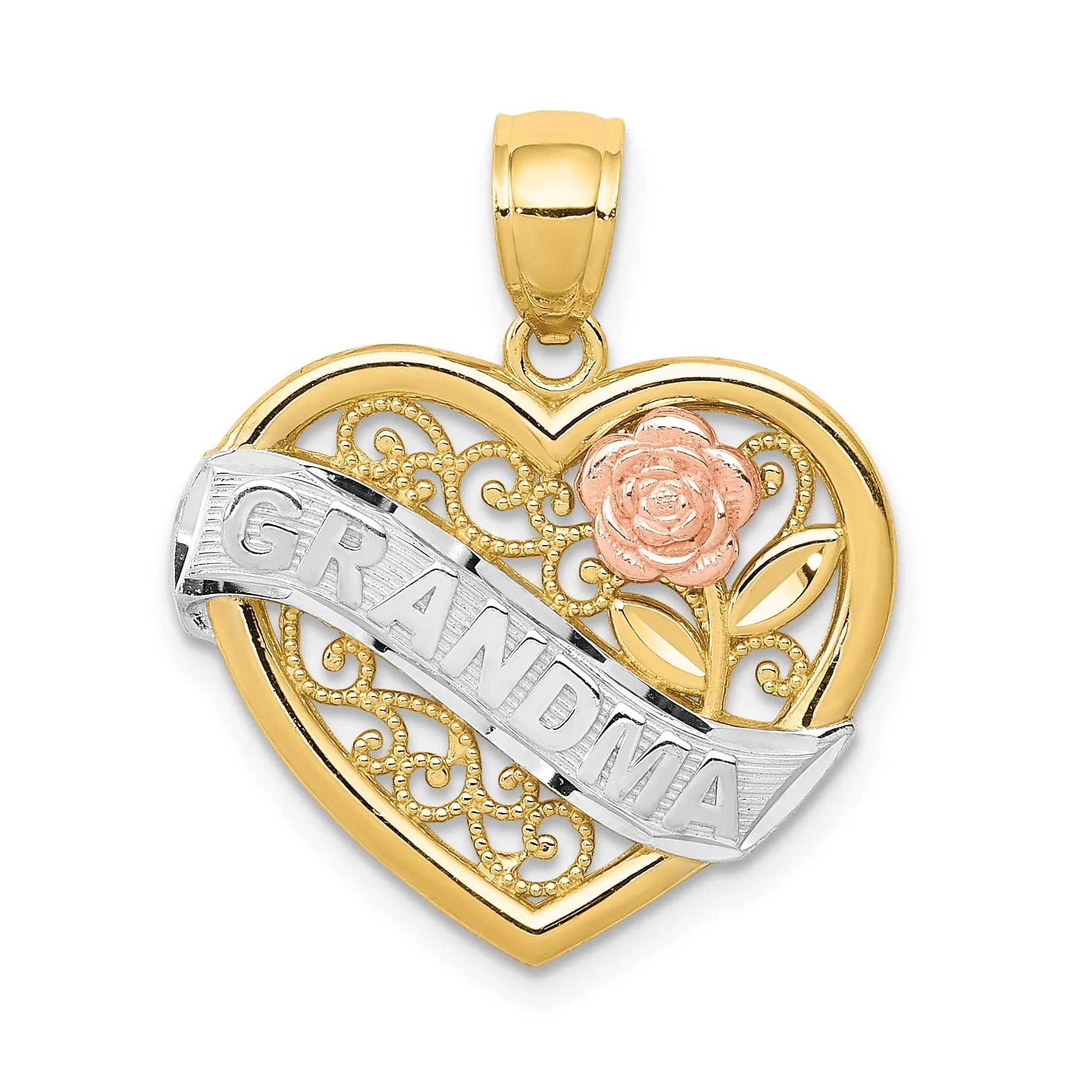 14k Two Tone Gold Grandma Heart Pendant