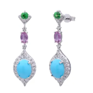 14K White Gold Turquoise Earrings