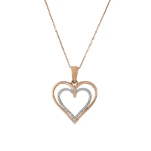 14KT Rose Gold Heart In Heart Diamond Pendant