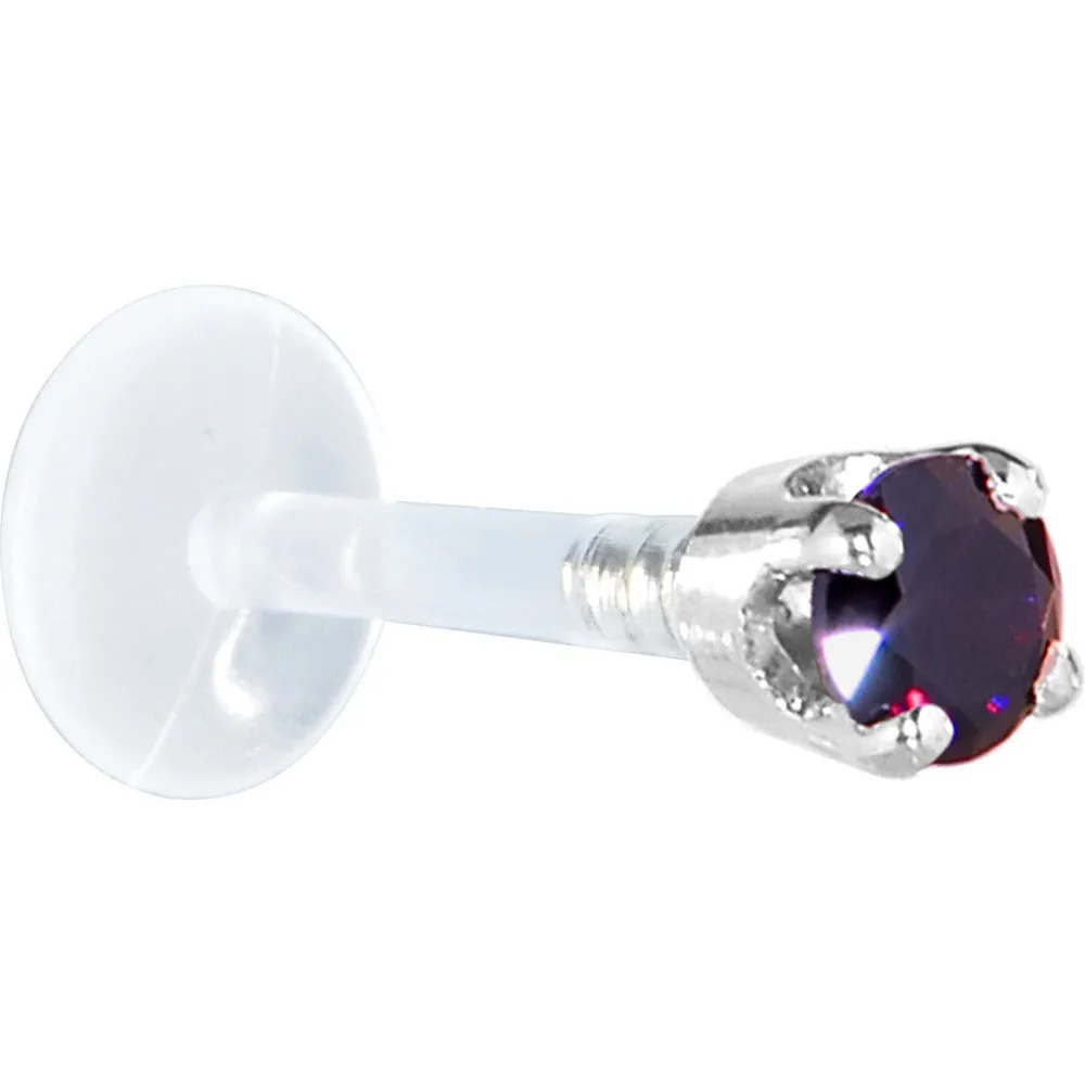 16 Gauge 5/16 Solid 14KT White Gold 3mm Amethyst Cubic Zirconia Bioplast Tragus Earring Stud