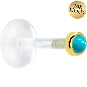 16 Gauge 5/16 Solid 14KT Yellow Gold 2mm Genuine Turquoise Bioplast Tragus Earring Stud