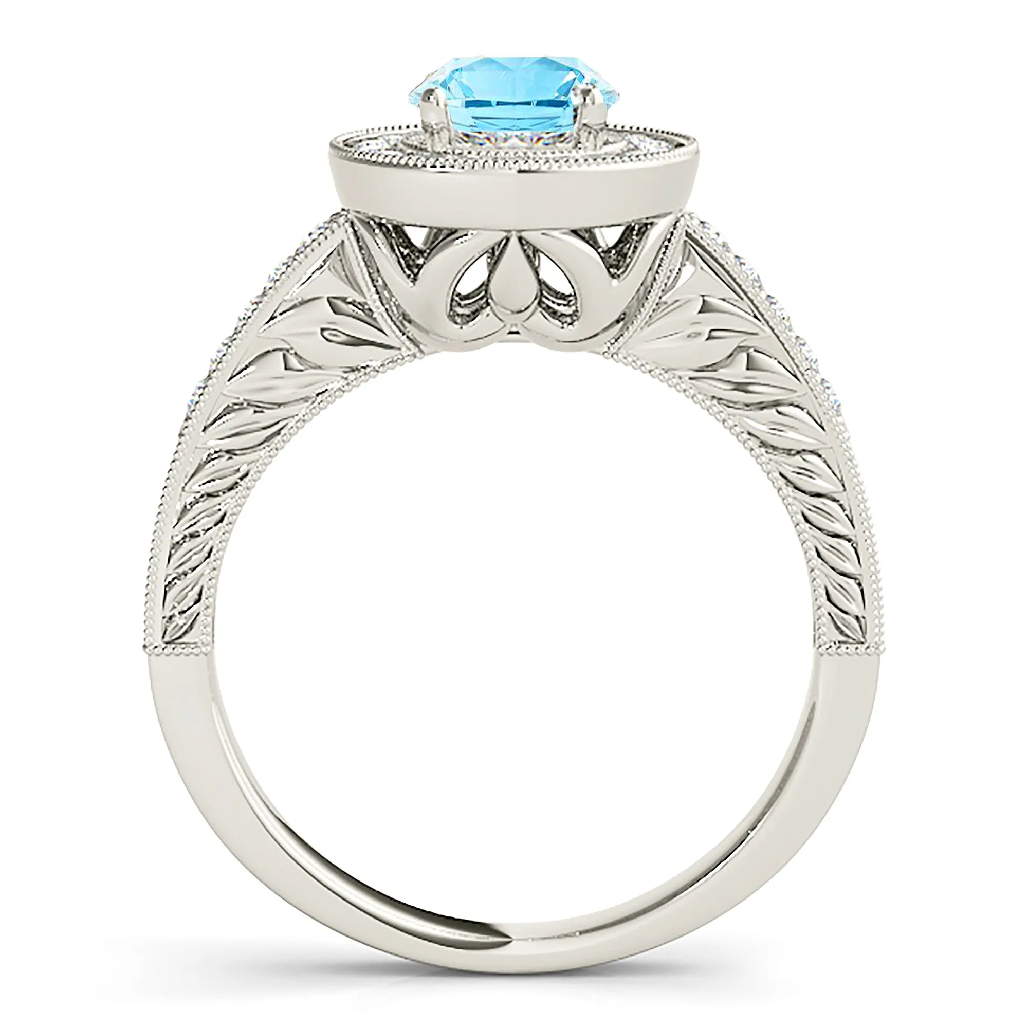 1.65 ct. Genuine Aquamarine Ring With Milgrain Halo, Filigree Diamond Shank