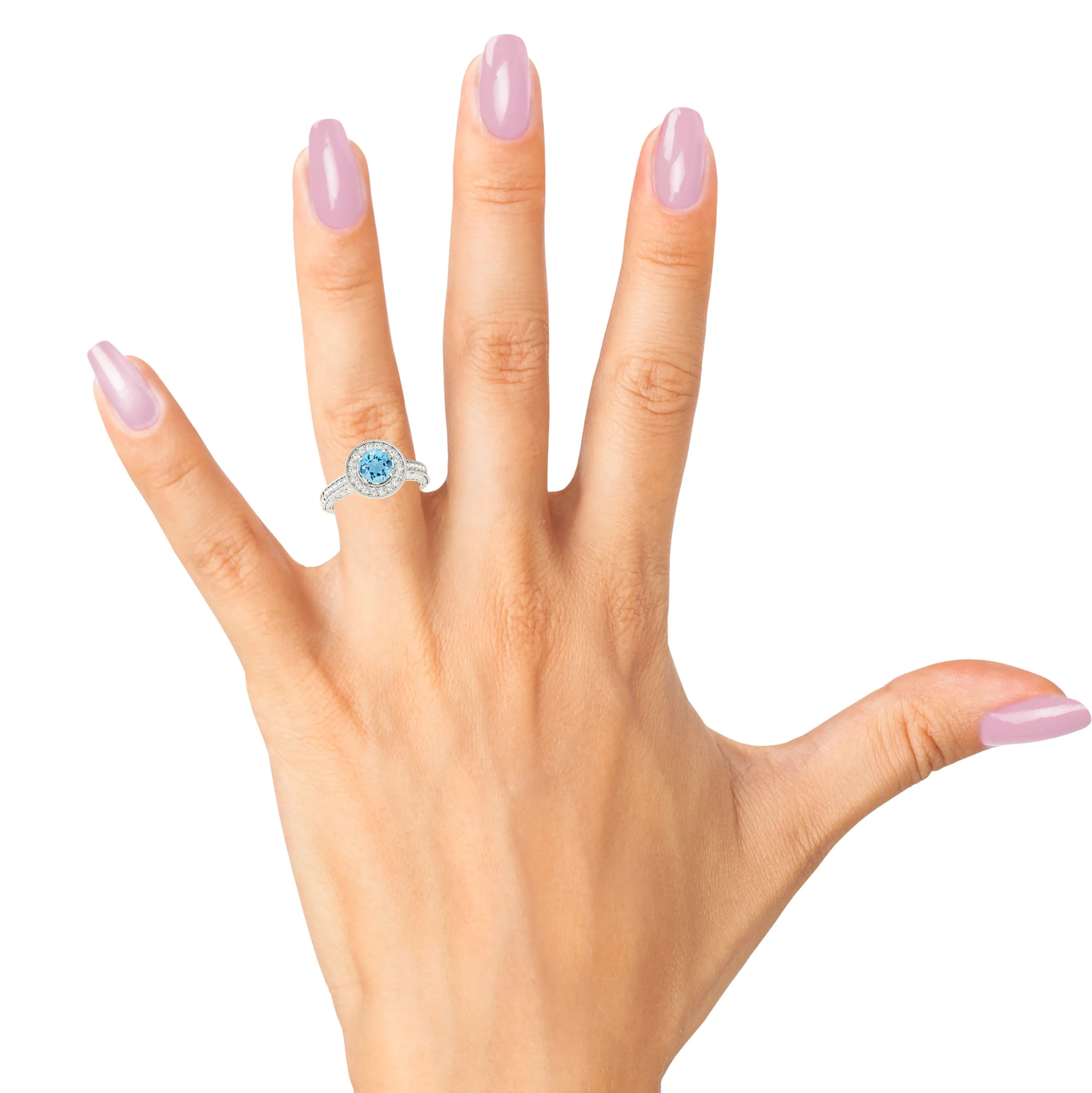 1.65 ct. Genuine Aquamarine Ring With Milgrain Halo, Filigree Diamond Shank
