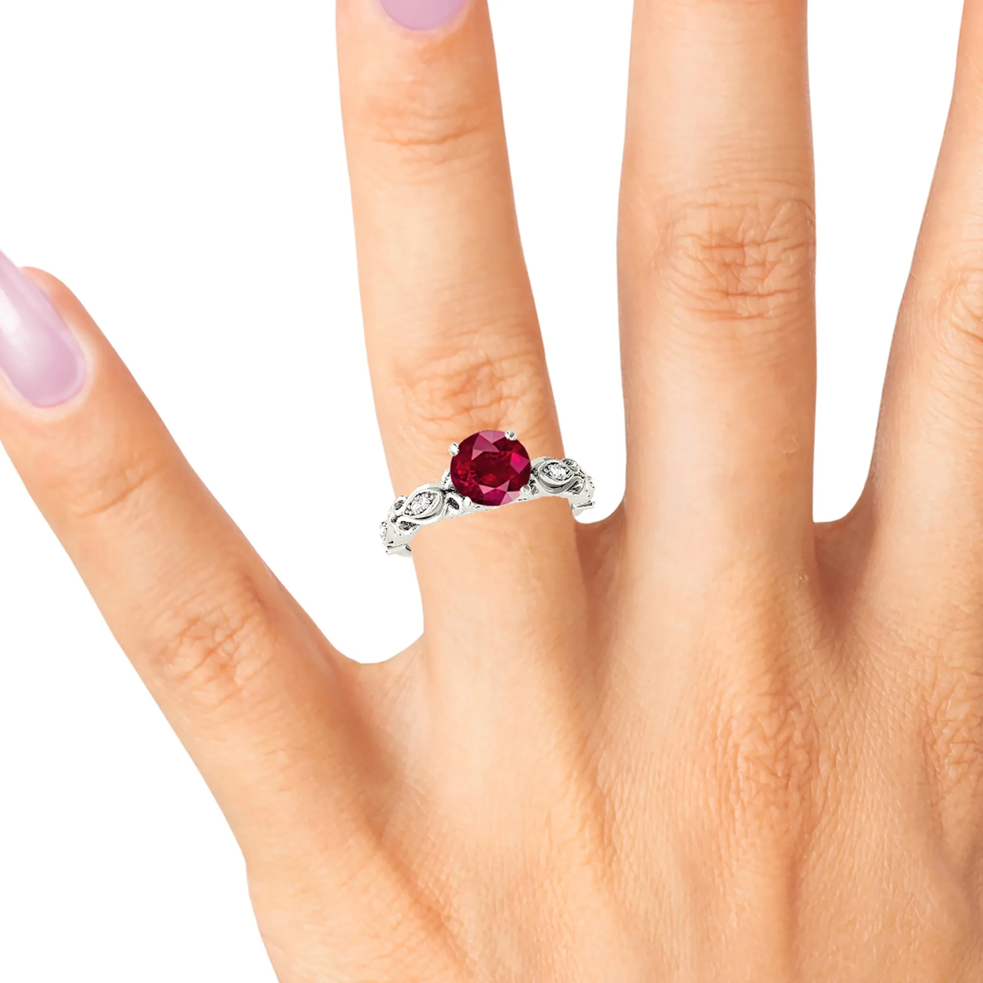 1.80 ct. Genuine Solitaire Ruby Ring With Diamond Band