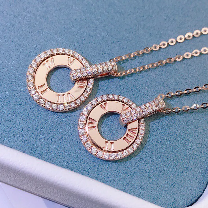 18K Gold 0.17ct Real Diamond Ancient Roman Numeral Pendant Necklace Color H, Clarity SI