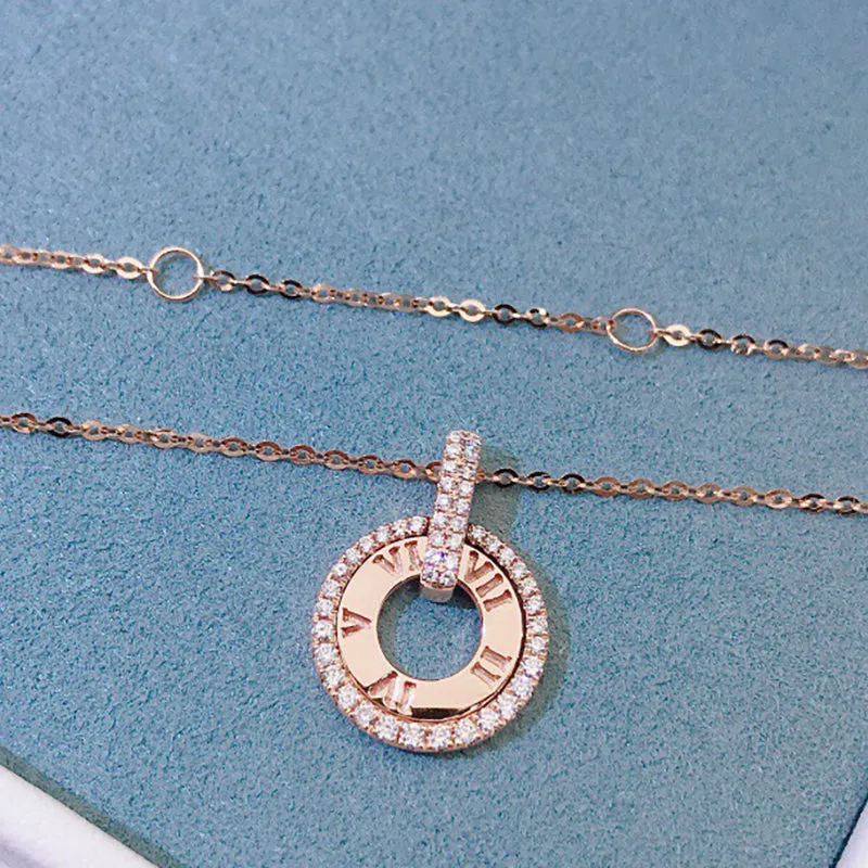 18K Gold 0.17ct Real Diamond Ancient Roman Numeral Pendant Necklace Color H, Clarity SI