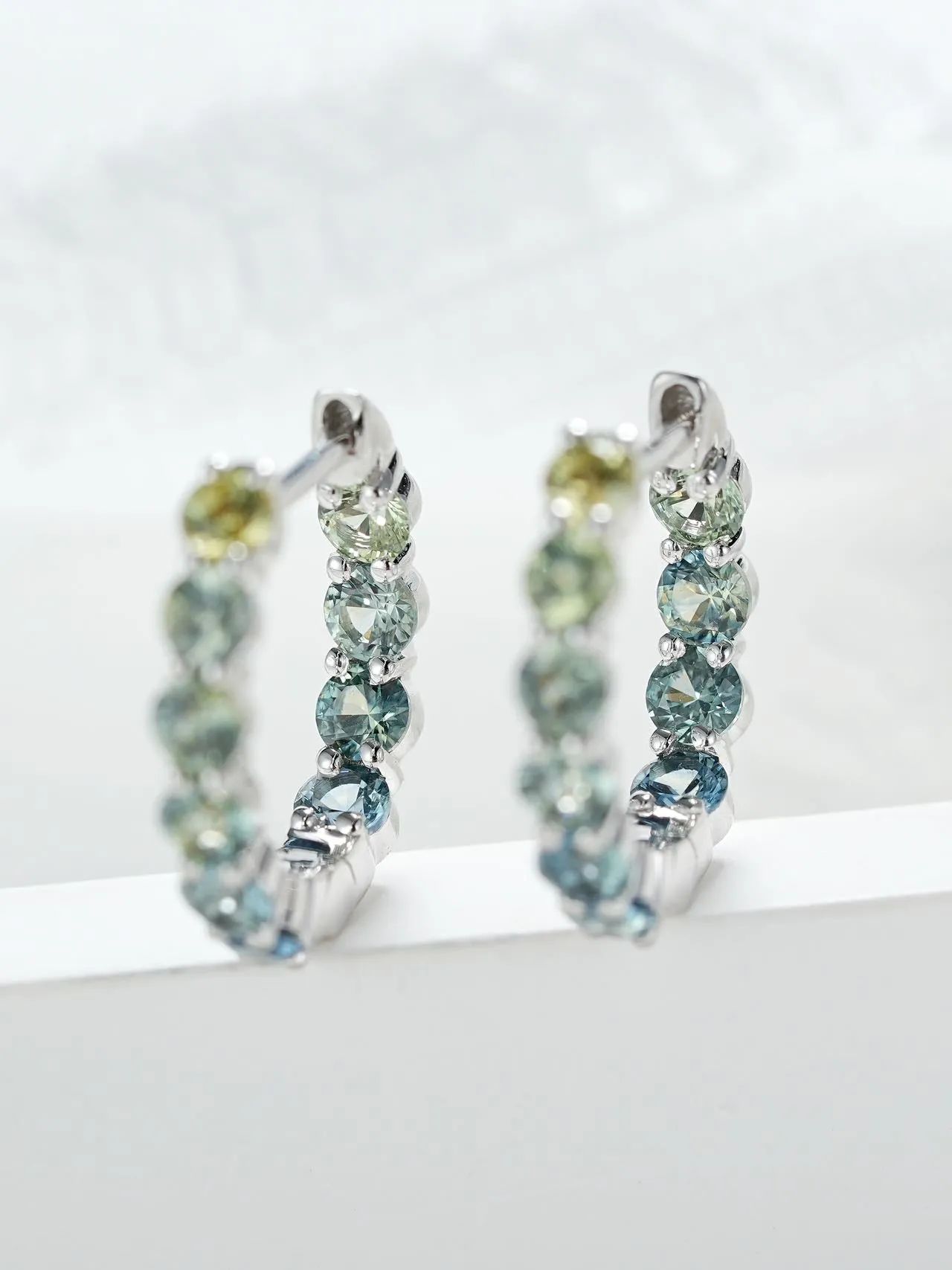 18K Gold Round Cut Turquoise Bubble Hoop Earrings