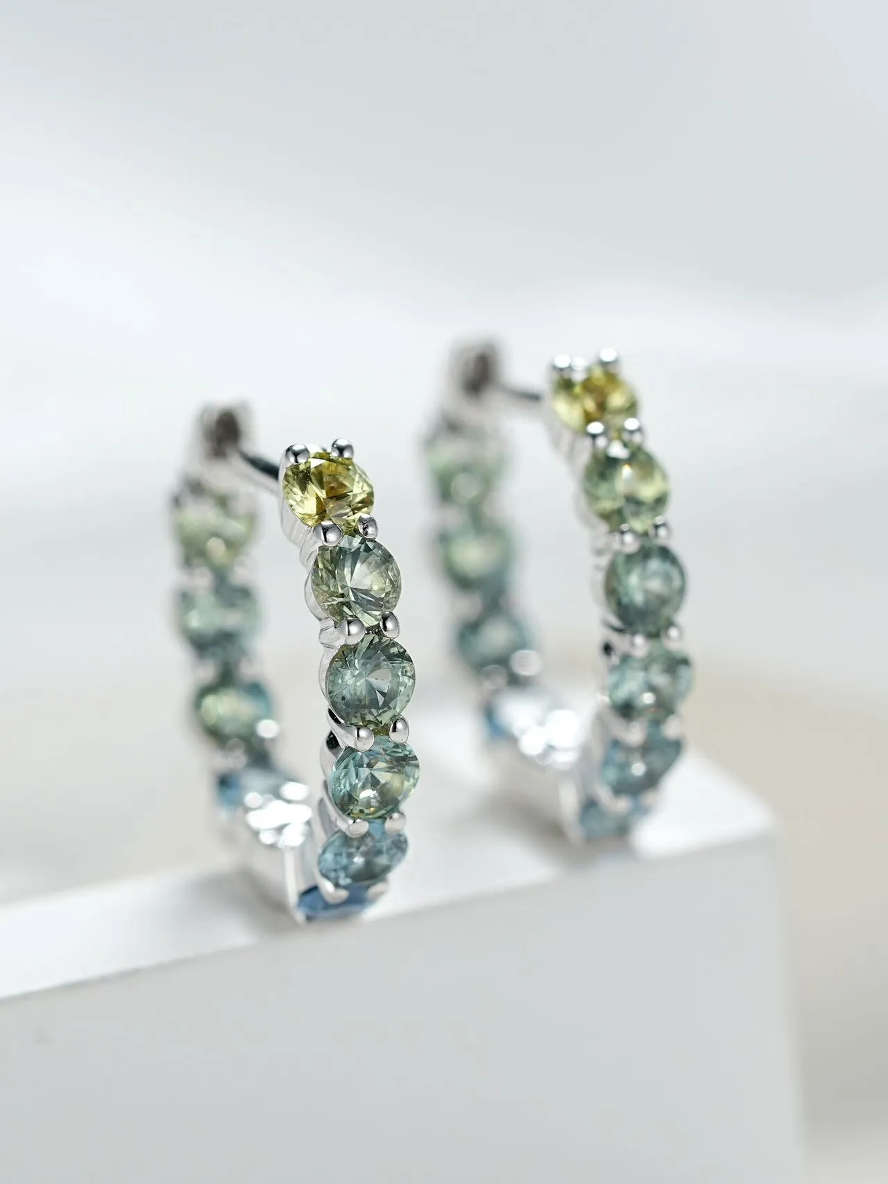 18K Gold Round Cut Turquoise Bubble Hoop Earrings