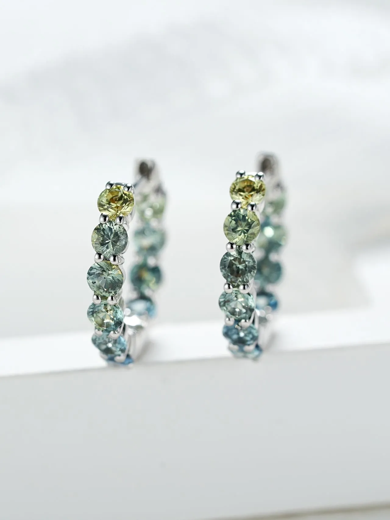 18K Gold Round Cut Turquoise Bubble Hoop Earrings