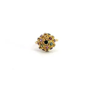 18k Yellow Gold Vintage H. Stein Sputnik Dome Ring Multi Colors