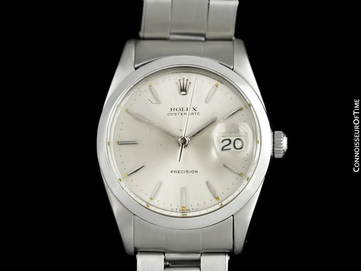 1966 Rolex Vintage Mens Oysterdate Date Watch, Silver Dial - Stainless Steel