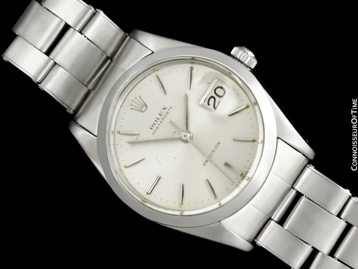 1966 Rolex Vintage Mens Oysterdate Date Watch, Silver Dial - Stainless Steel