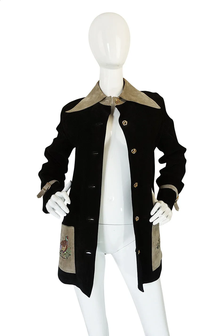 1970s Gucci Suede Jacket With Embroidered Pheasants