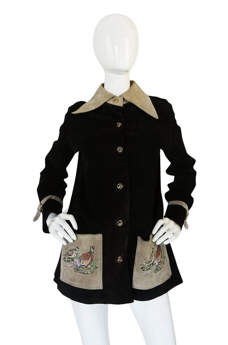 1970s Gucci Suede Jacket With Embroidered Pheasants