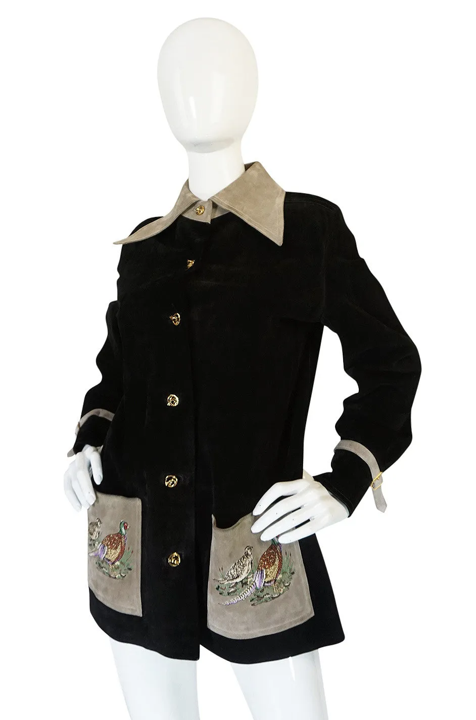 1970s Gucci Suede Jacket With Embroidered Pheasants