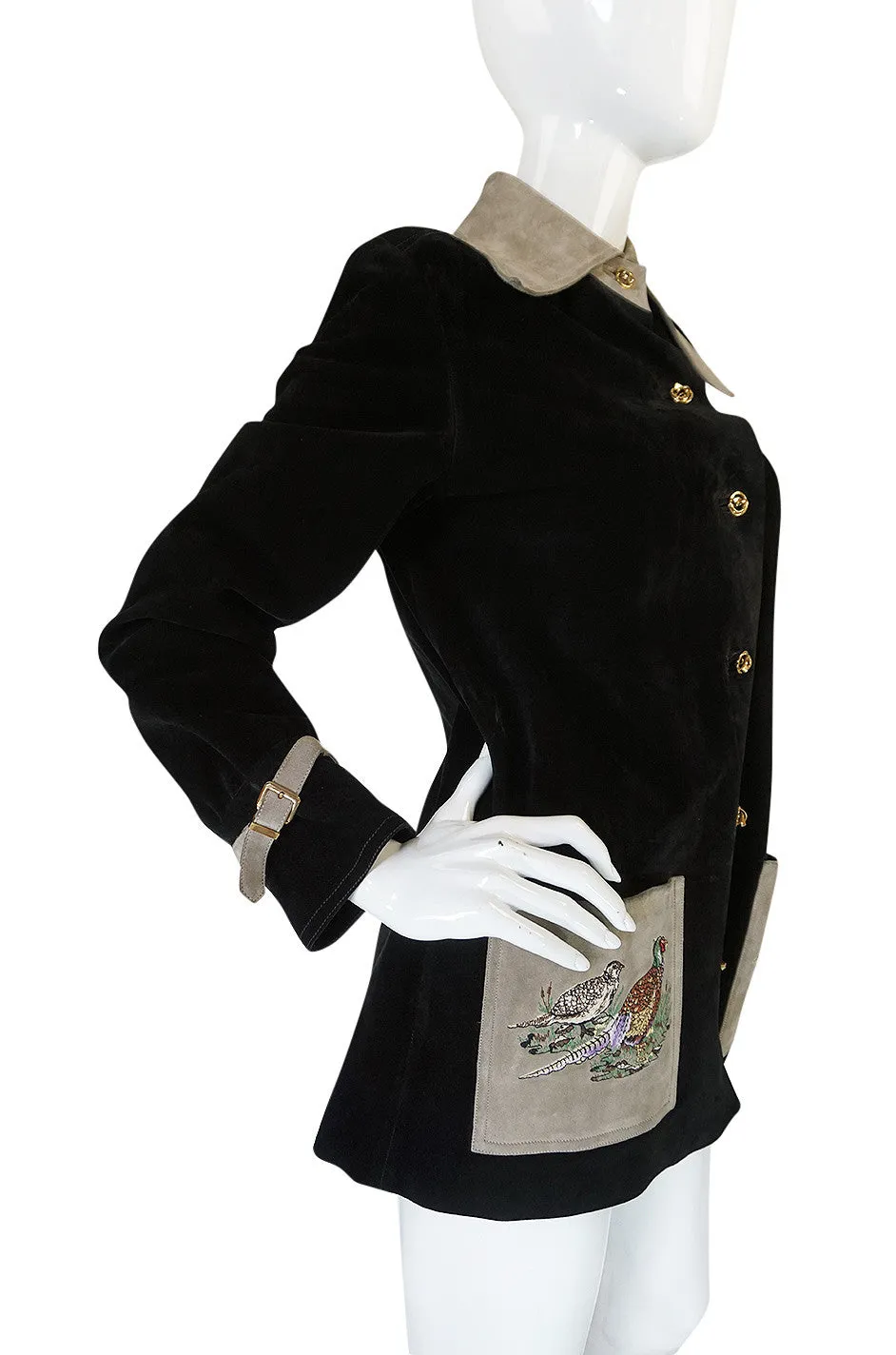 1970s Gucci Suede Jacket With Embroidered Pheasants