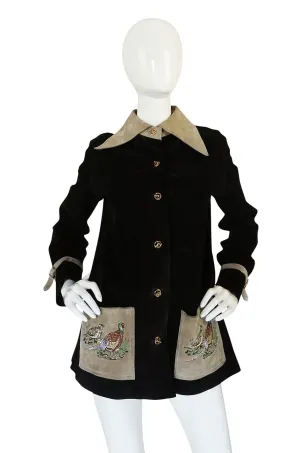 1970s Gucci Suede Jacket With Embroidered Pheasants