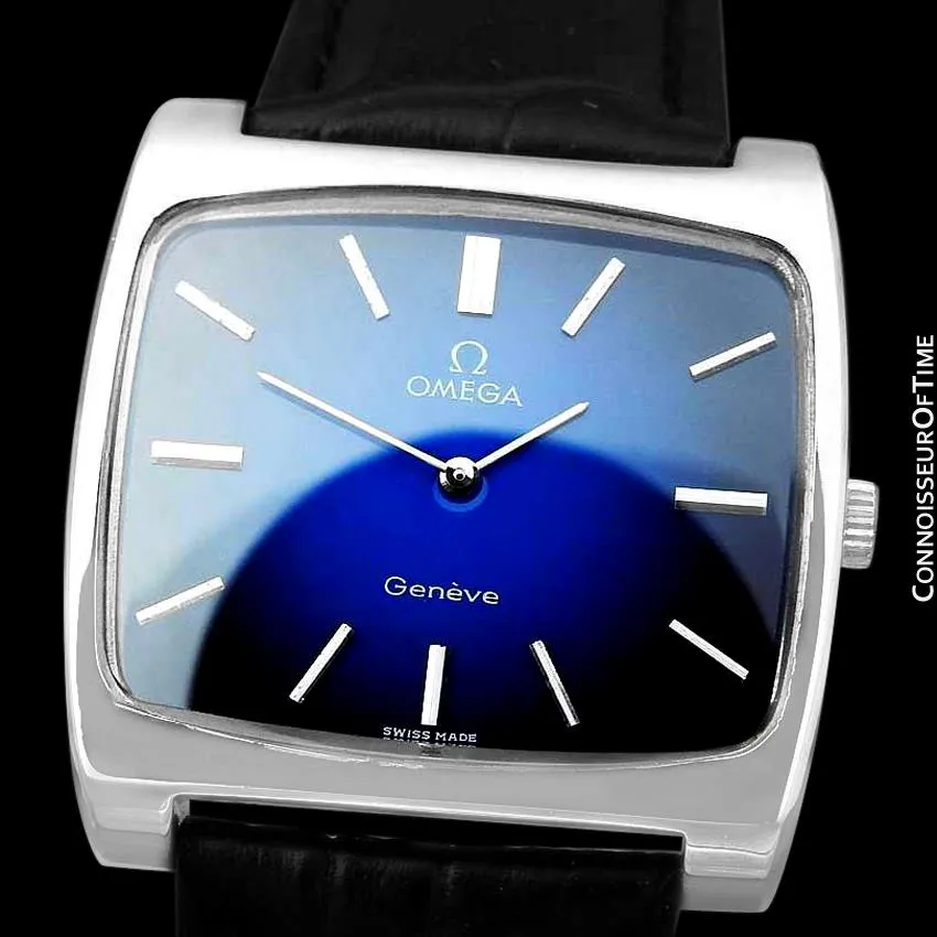1972 Omega Geneve Vintage Mens Full Size Handwound TV Watch with Vignette Dial - Stainless Steel