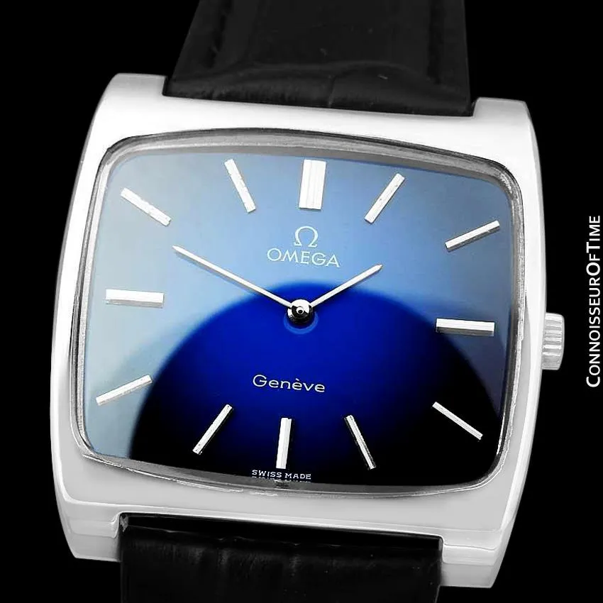 1972 Omega Geneve Vintage Mens Full Size Handwound TV Watch with Vignette Dial - Stainless Steel