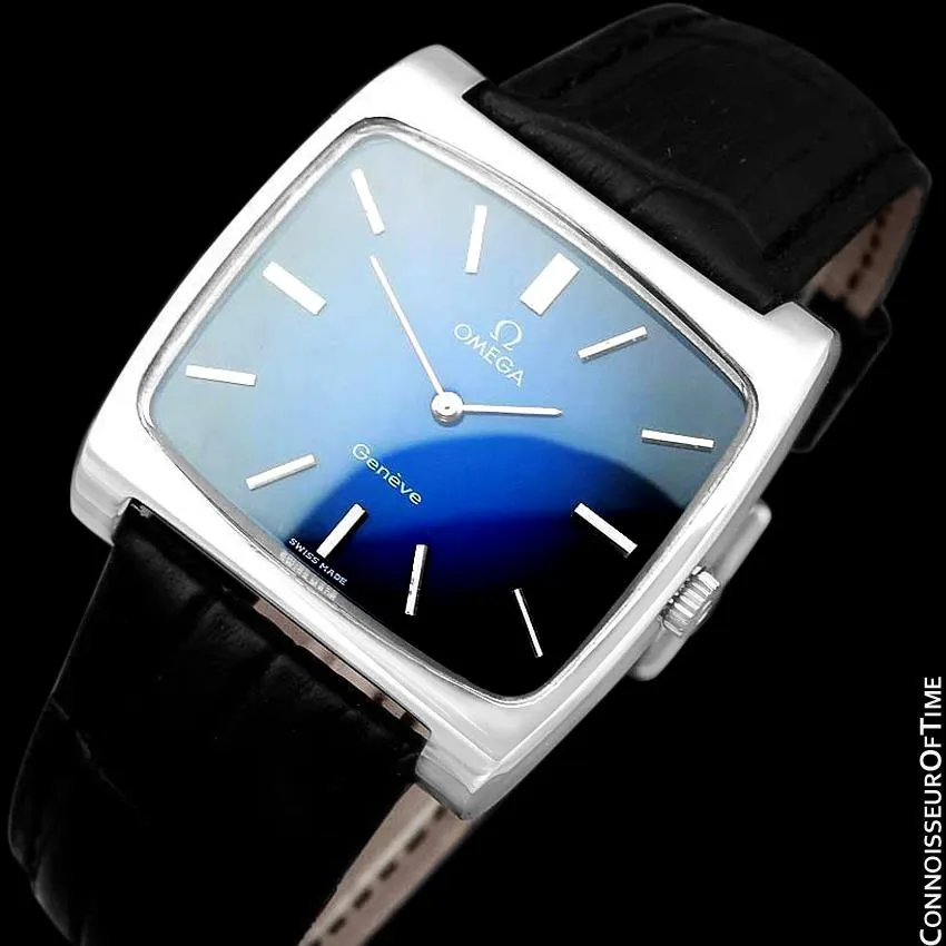 1972 Omega Geneve Vintage Mens Full Size Handwound TV Watch with Vignette Dial - Stainless Steel