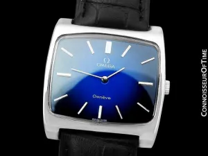 1972 Omega Geneve Vintage Mens Full Size Handwound TV Watch with Vignette Dial - Stainless Steel
