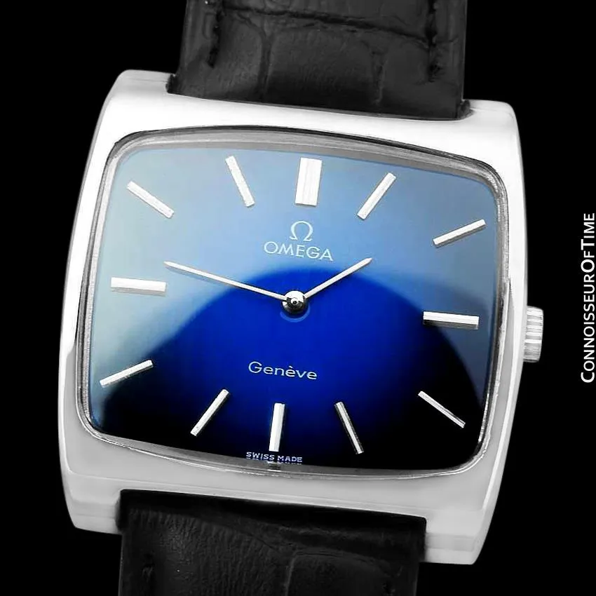 1972 Omega Geneve Vintage Mens Full Size Handwound TV Watch with Vignette Dial - Stainless Steel