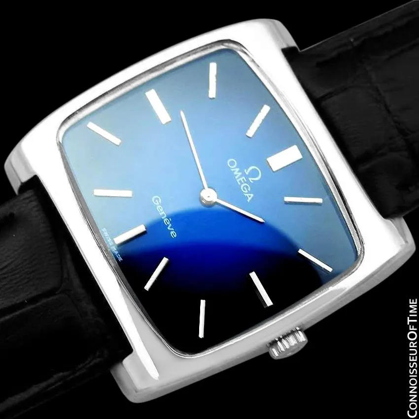 1972 Omega Geneve Vintage Mens Full Size Handwound TV Watch with Vignette Dial - Stainless Steel
