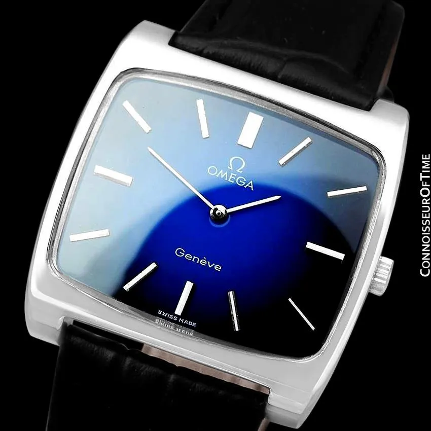 1972 Omega Geneve Vintage Mens Full Size Handwound TV Watch with Vignette Dial - Stainless Steel