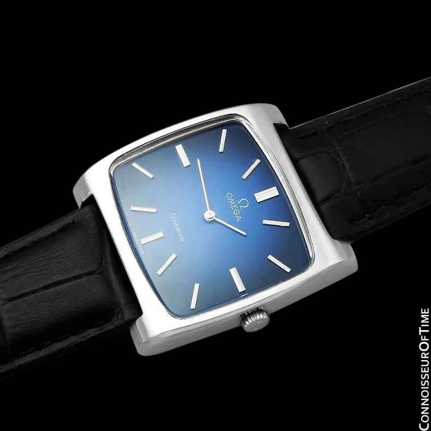 1972 Omega Geneve Vintage Mens Full Size Handwound TV Watch with Vignette Dial - Stainless Steel