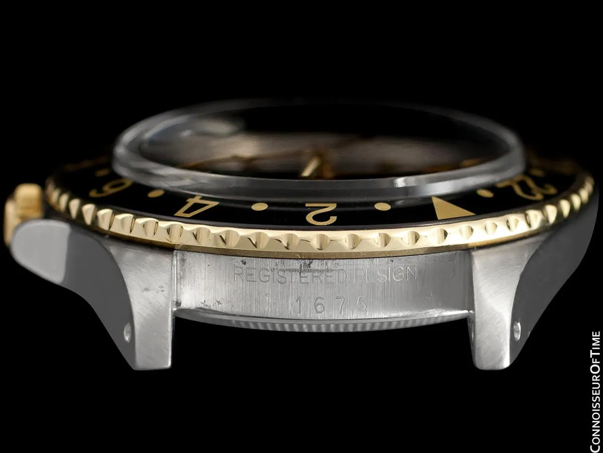 1979 Rolex GMT Master Vintage Mens Ref. 1675/3 Black Bezel Watch with Nipple Dial - 14K Gold & Stainless Steel