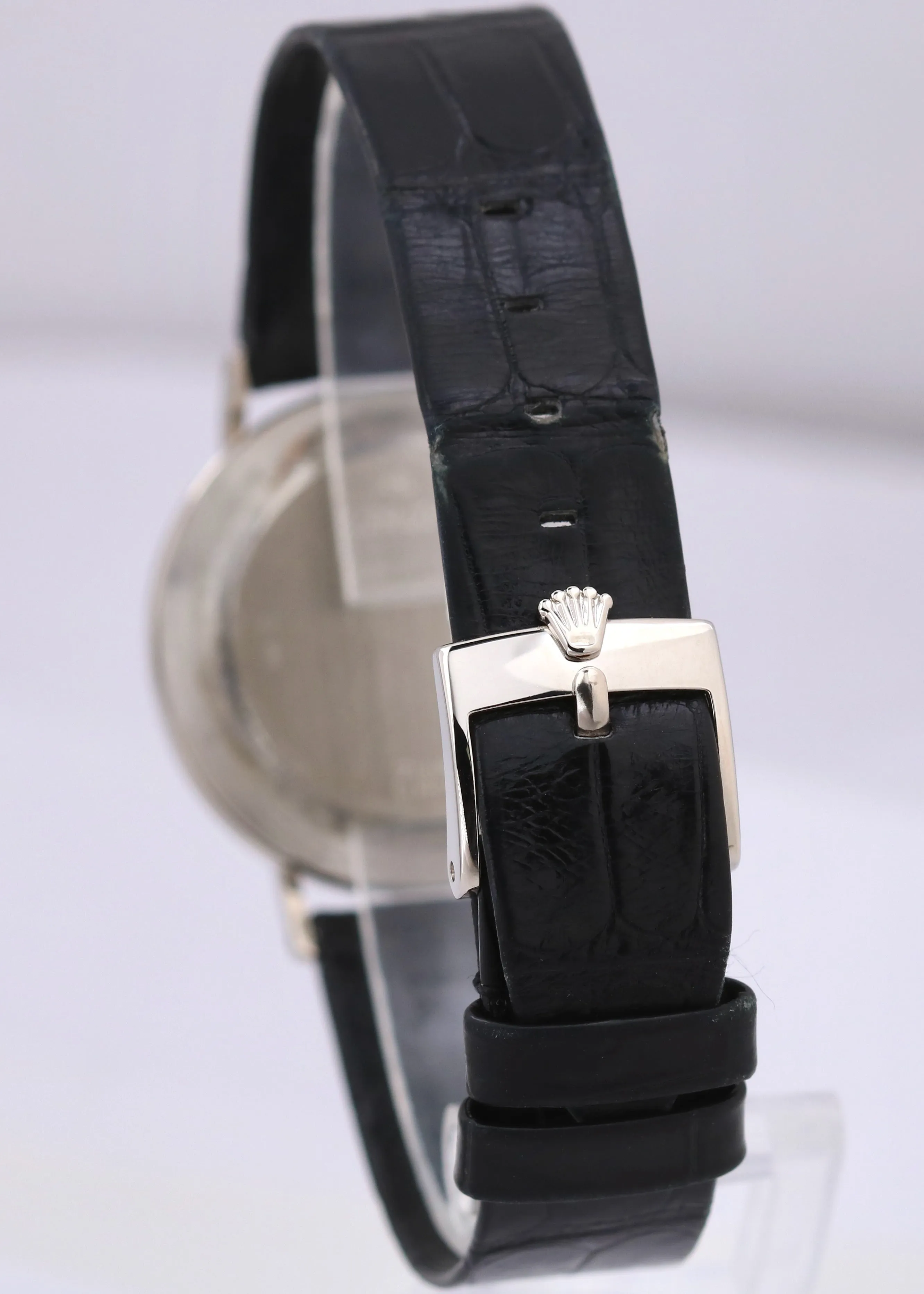 1995 Rolex Cellini 18K White Gold SILVER ROMAN Manual Leather 32mm 4112 BOX