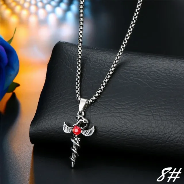 1PC  Vintage Metal Rose Cross Skeleton Necklace