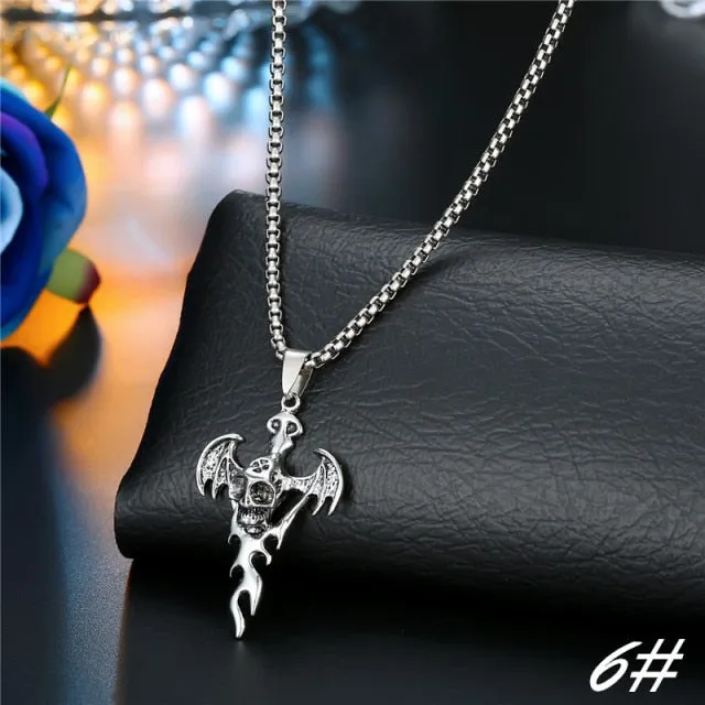 1PC  Vintage Metal Rose Cross Skeleton Necklace