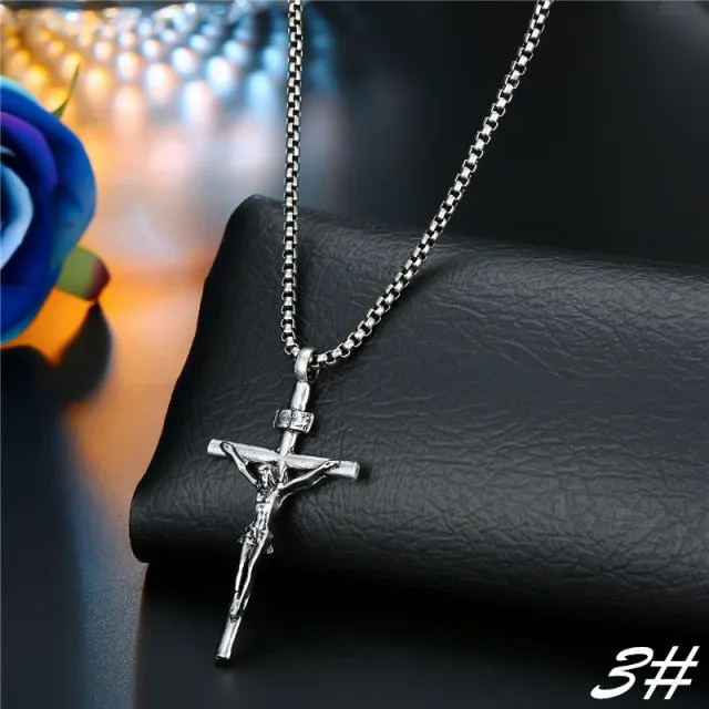 1PC  Vintage Metal Rose Cross Skeleton Necklace