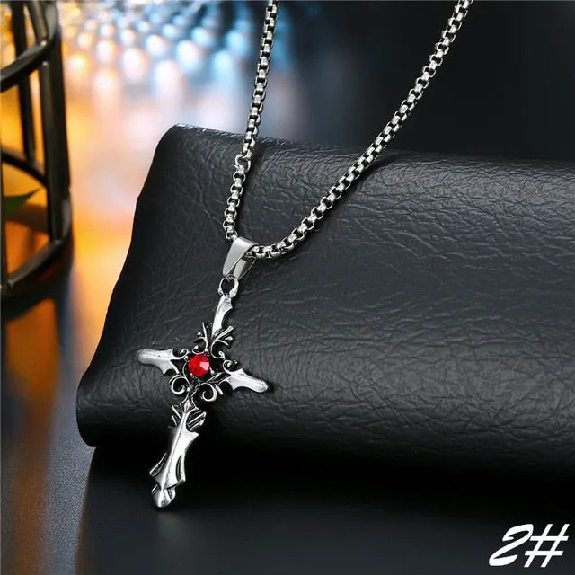 1PC  Vintage Metal Rose Cross Skeleton Necklace