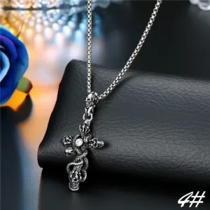1PC  Vintage Metal Rose Cross Skeleton Necklace