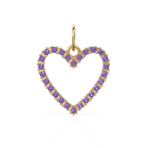 22.6mm 14K solid Yellow Gold Amethyst Large LOVE Heart Charm Necklace Pendant