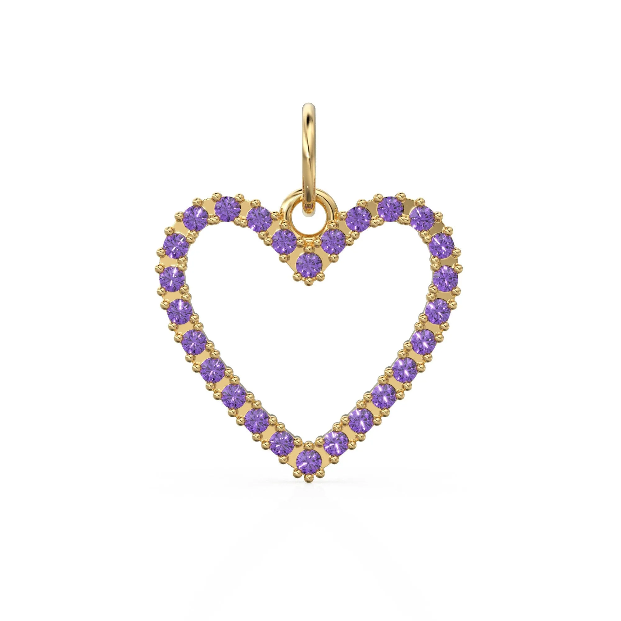 22.6mm 14K solid Yellow Gold Amethyst Large LOVE Heart Charm Necklace Pendant