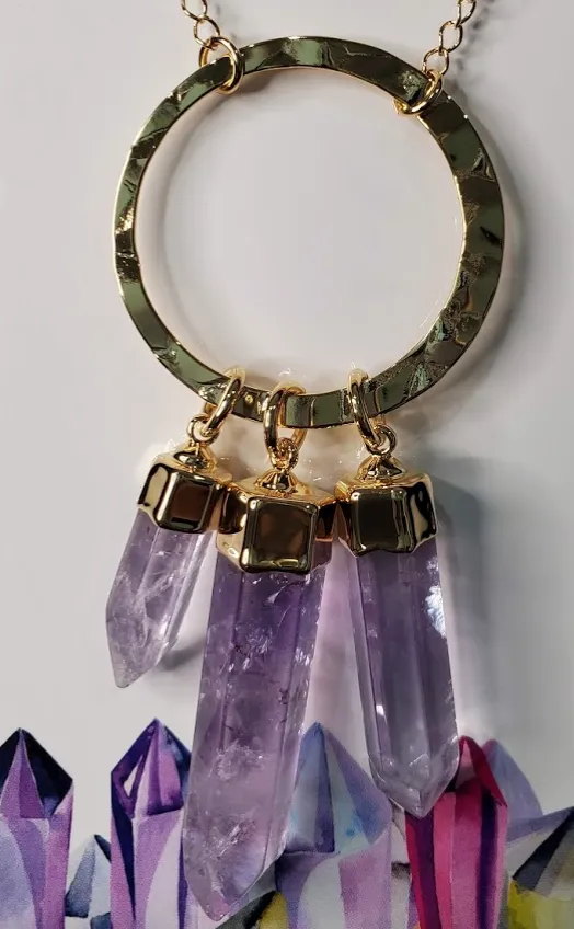 3 Bar Amethyst Necklace - Gold