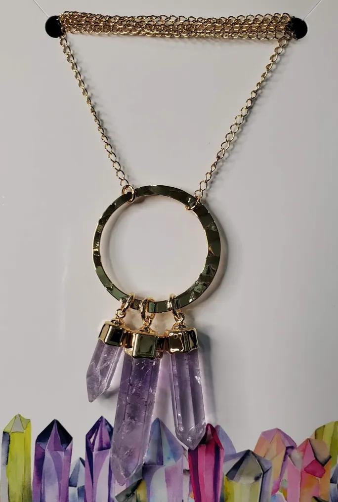 3 Bar Amethyst Necklace - Gold
