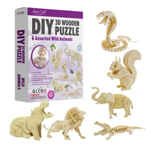 3D Classic Wooden Puzzle Bundle, Wild Animals (6 Puzzles)