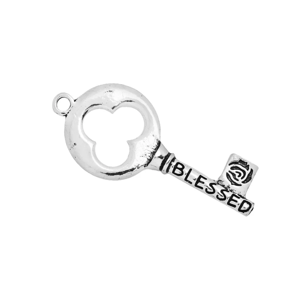 48*20mm Skeleton Keys,Vintage Keys Jewelry Pendant,'Blessed',Antique Silver Charm Necklace Jewelry,sold 10pcs/lot
