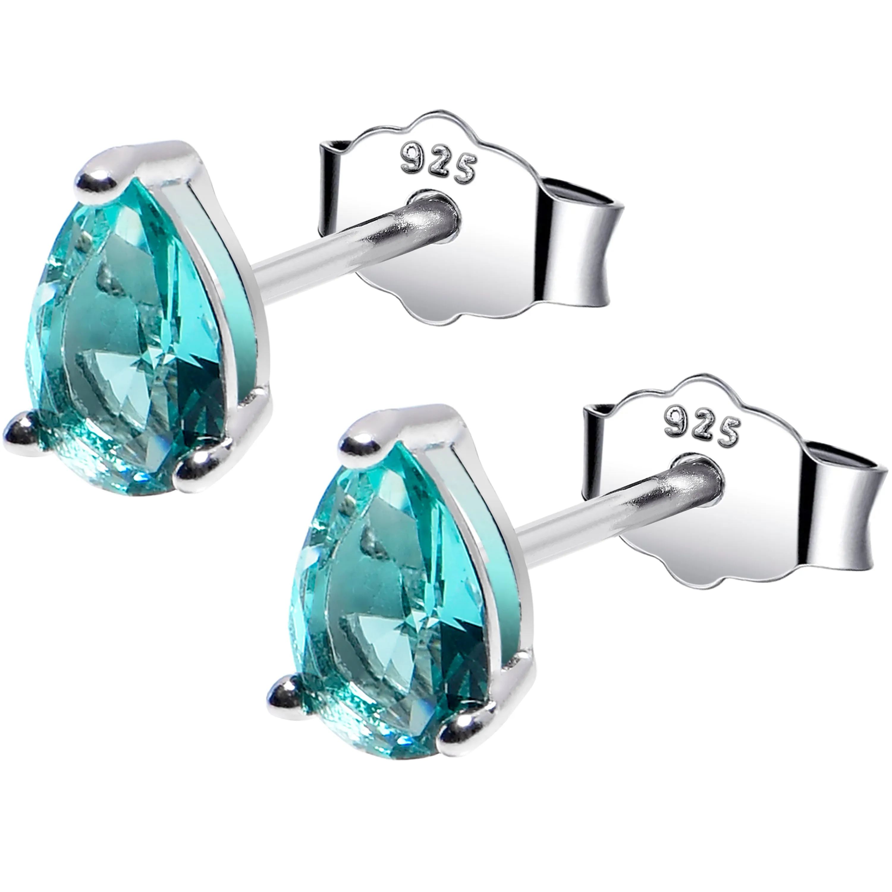 4mm CZ Pear 925 Sterling Silver December Birthstone Stud Earrings